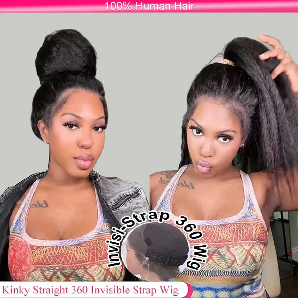 Invisi-Strap 360 HD Glueless Wig | Sophisticated "Yaki Straight" Frontal Silhouette | Elegant 250% Density Kinky Straight Hairpiece | "Dignified" 30-Inch Brazilian Human Hair Wig for Radiant Versatile Styling Luxegan