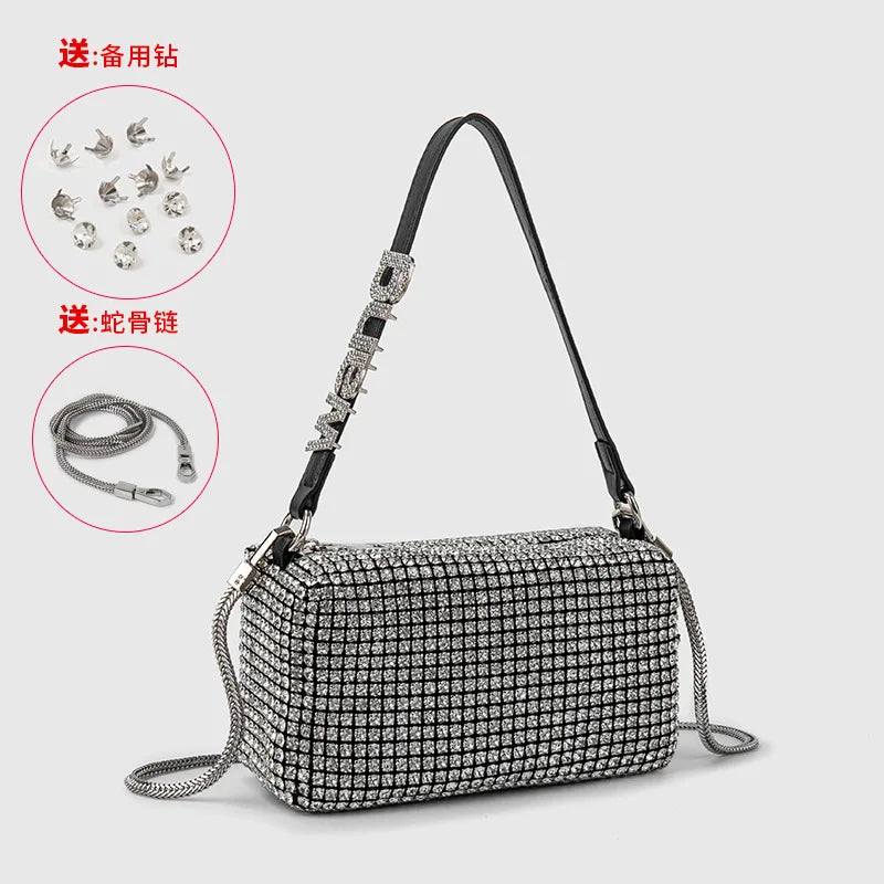 Super A Rhinestone Light Luxury Bag | Women's Summer High-End Texture Messenger & Portable Dinner Bag (Shiny Full Diamond Crossbody) Luxegan