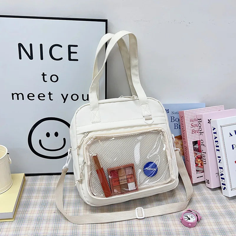 Japanese High School Girls Crossbody Bags | Nylon Teenage Student Tote Book Bag | Transparent Women Handbags JK Kawaii Shoulder Bag Luxegan