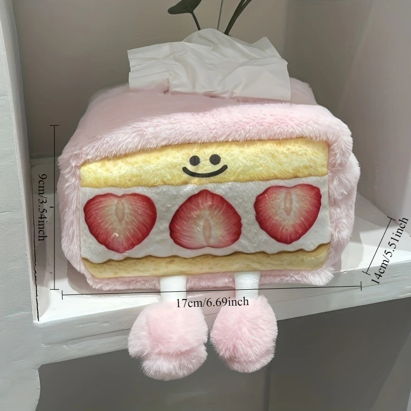 Cute Personalized Plush Tissue Box Cover | Creative Strawberry Kiwi Chocolate Cartoon Niche Desktop Storage Bag Luxegan