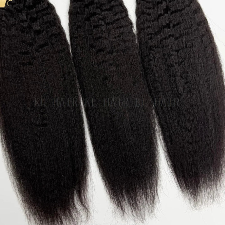 Kinky Straight Feather Crochet Human Hair Extensions – Pre-Looped Crochet Hair for Braiding | 12"–24" Luxegan