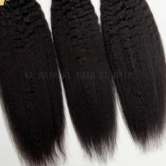 Kinky Straight Feather Crochet Human Hair Extensions – Pre-Looped Crochet Hair for Braiding | 12"–24" Luxegan