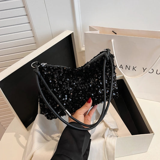 Black Spice Glitter Underarm Bag | Sophisticated Casual Chic Crossbody | Elegant Sparkling Shoulder Handbag | "Dignified" Soft Square Purse for One-Outfit Perfection Luxegan