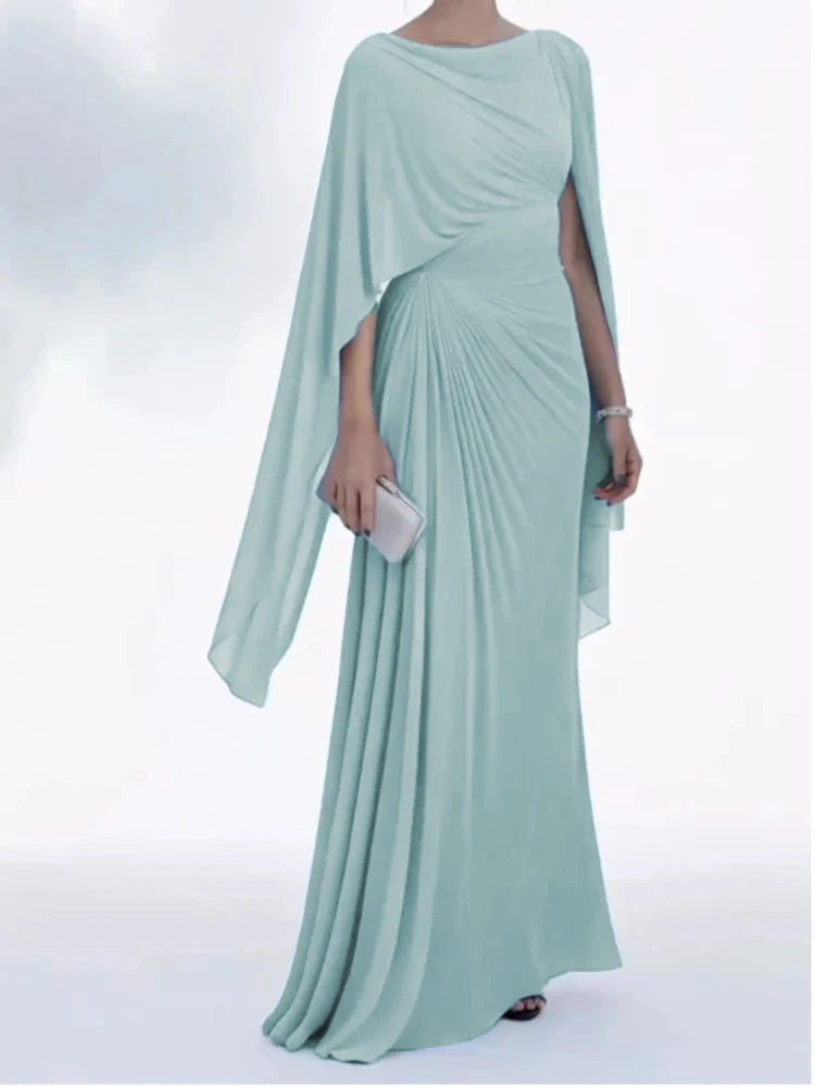 O-Neck Batwing Sleeve Irregular Draped Split A-Line Maxi Dress | Elegant Slim Temperament Gown Luxegan