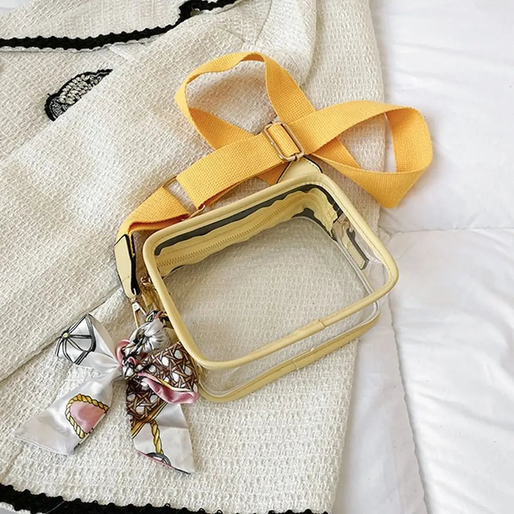 Fashion Transparent PVC Jelly Handbag | Solid Color Shoulder Messenger Crossbody Bag for Women & Girls (Ribbons Excluded) Luxegan