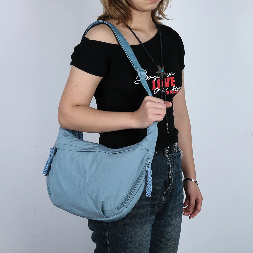 Versatile Nylon Crossbody Bag | Fashionable Zippered Tote Handbag | Adjustable Strap Hobo Shoulder Bag | Lightweight Casual Sling Bag for Outdoor Travel & Daily Use Luxegan