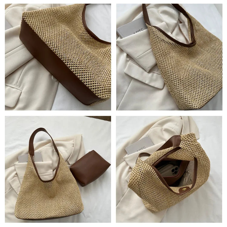 Casual Beach Summer Woven Bag | One-Shoulder Seaside Travel Straw Bag & Handbag Luxegan