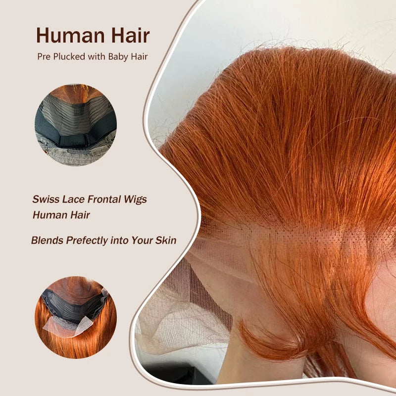 Ginger Orange Body Wave HD Lace Wig | Sophisticated 200% Density 13x6 Transparent Frontal | Elegant "Brazilian Remy" 26+ Inch Silhouette | "Dignified" Pre-Plucked #350 Colored Human Hair for Radiant Versatile Styling Luxegan