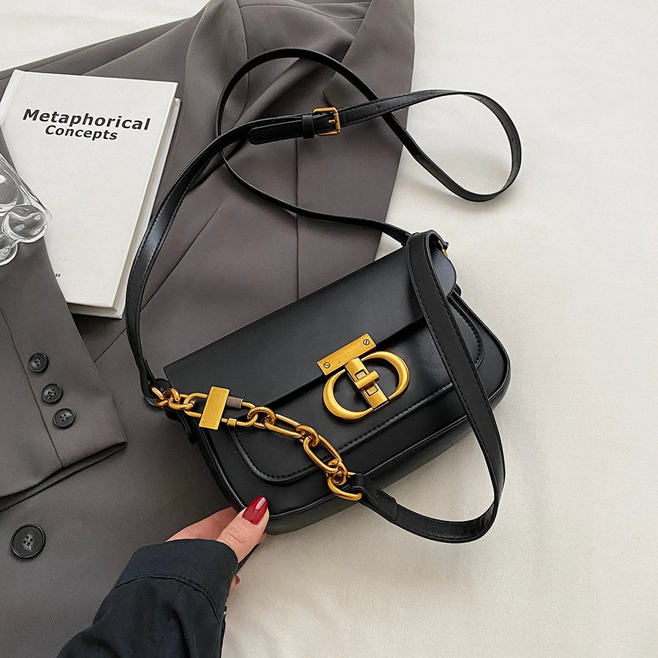 Retro Small PU Leather Bag Women's | Original Fashion Lock Crossbody Shoulder Sac & Senior Handbag Underarm Bag (Designer) Luxegan