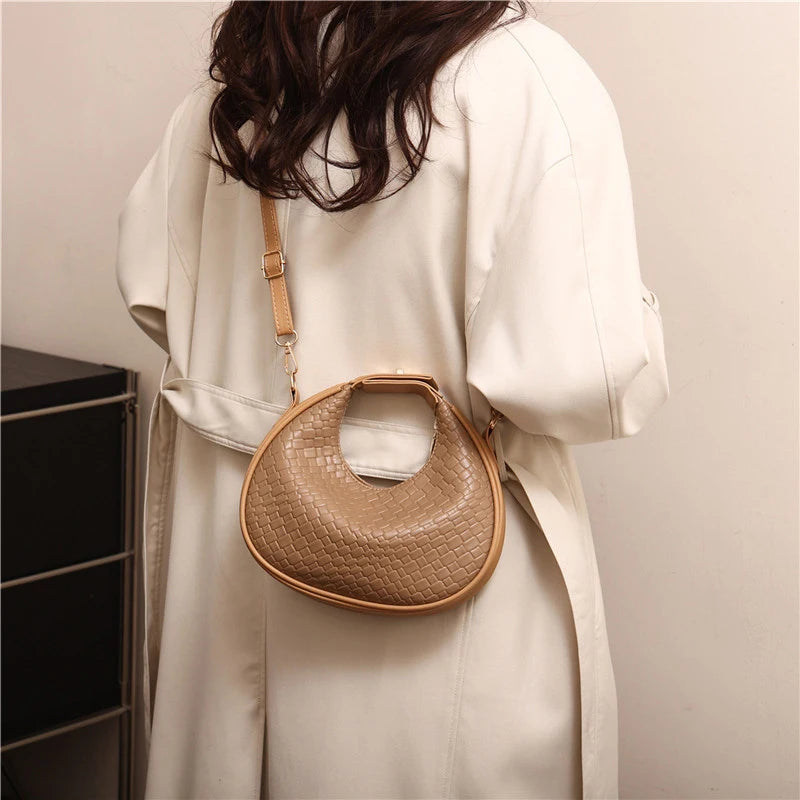 PU Leather Solid Hobo Bag | Soft Fashion Niche Design Woven Messenger Luxegan