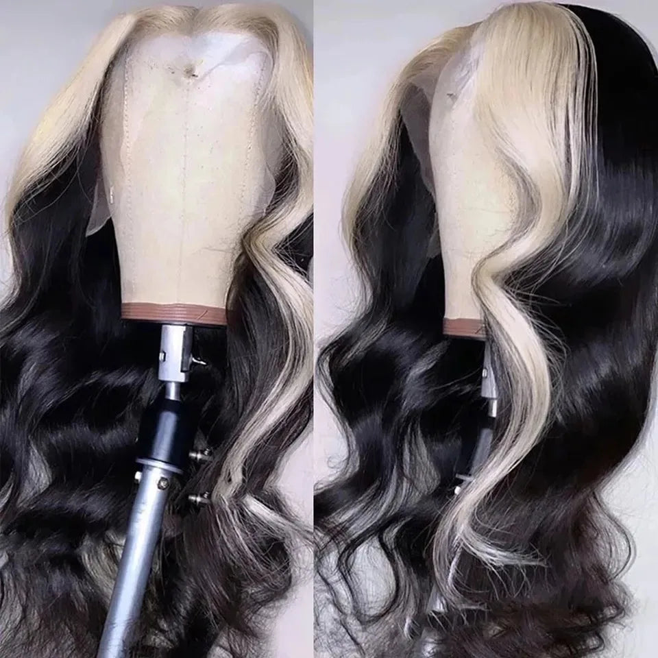 Black and Pink Highlight Body Wave Wig | Sophisticated 13x4 HD Transparent Lace Frontal | Elegant High-Temperature Fiber Glamour | "Dignified" 18–32 Inch Pre-Plucked Glueless Wig for Radiant Versatile Styling Luxegan