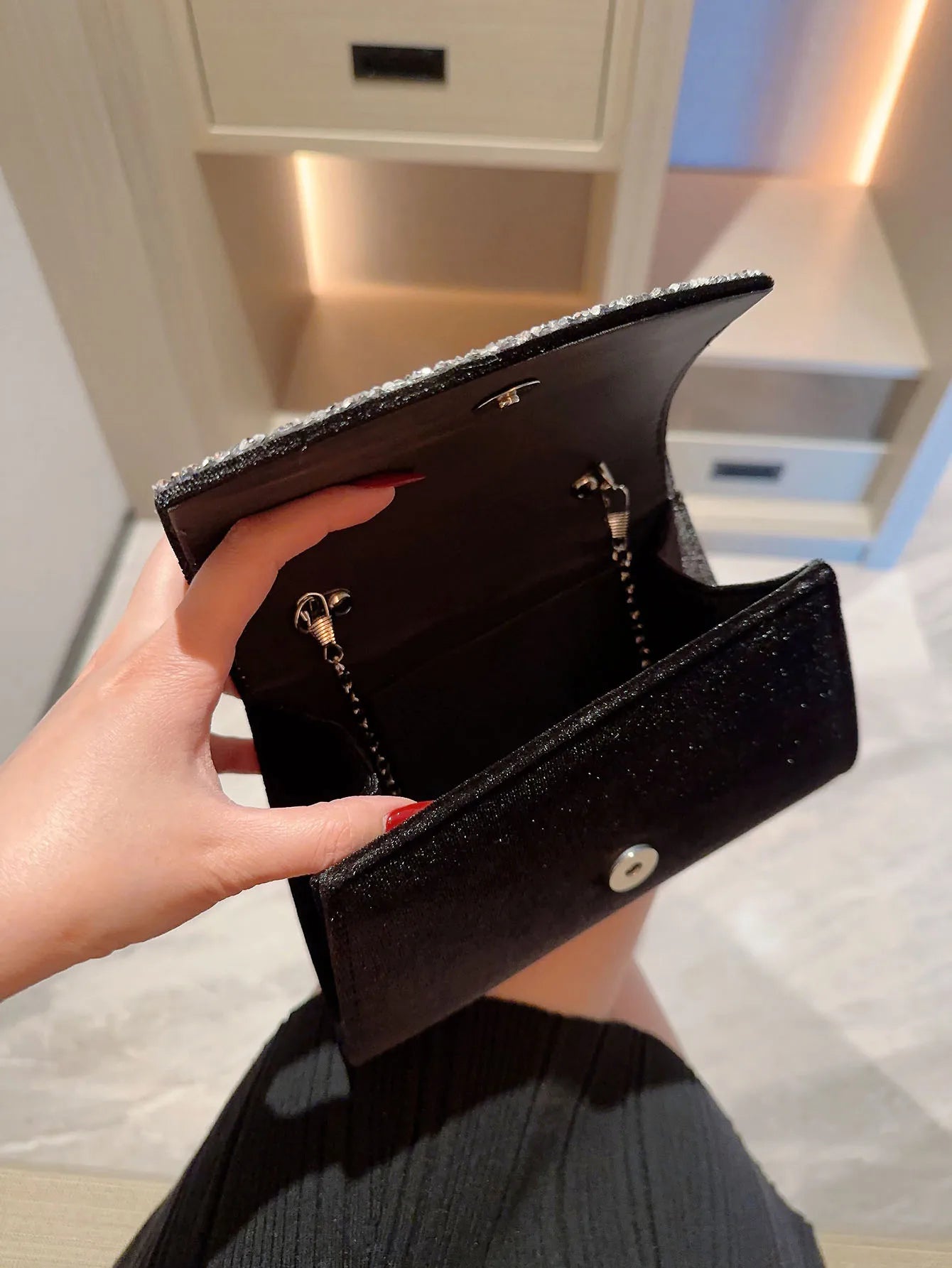 A Shiny Rhinestone Velvet Evening Bag | Romantic White Wedding & Formal Party Clutch Luxegan