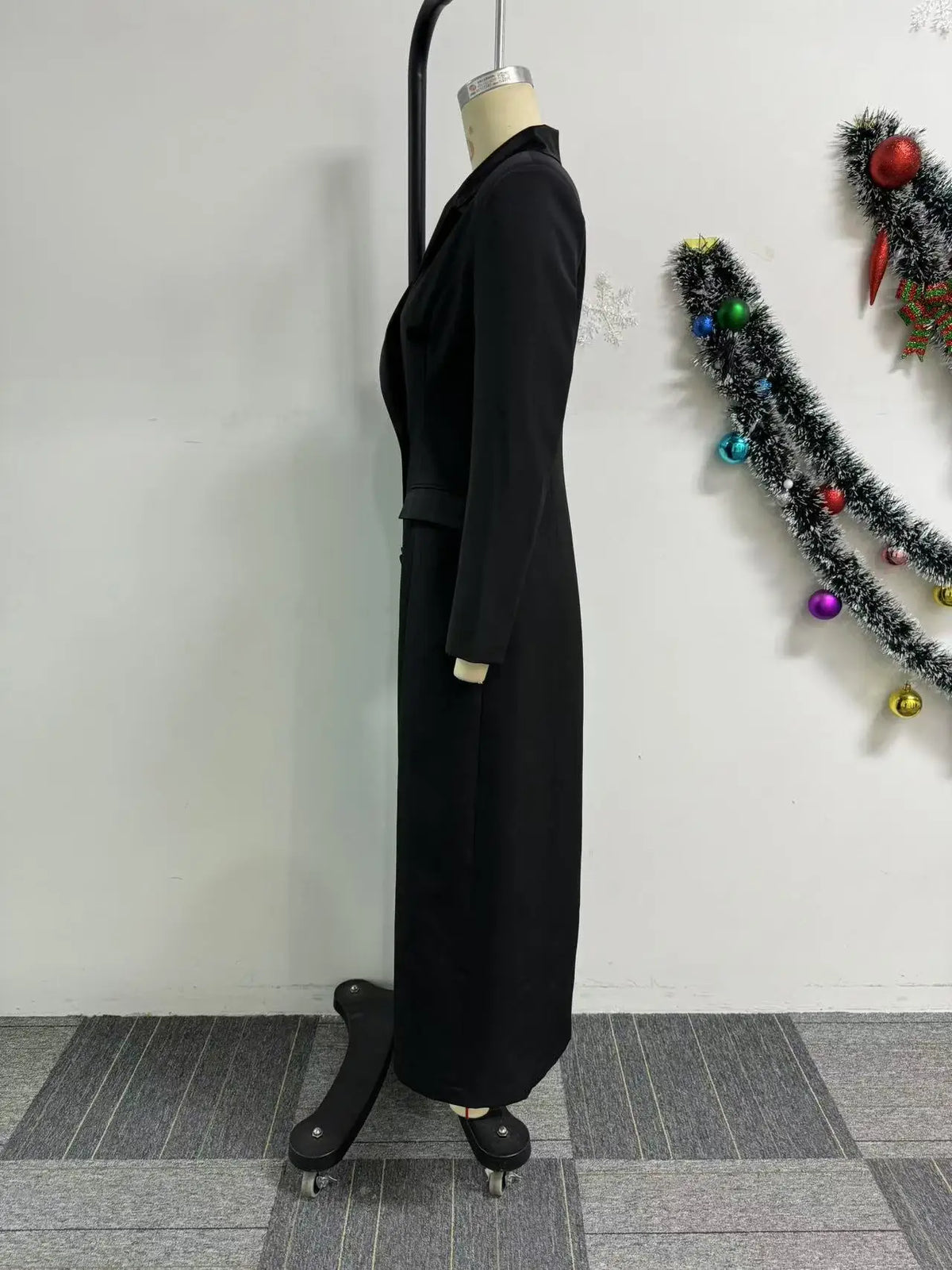 Double-Breasted Notched Lapel Long Sleeve Maxi Dress – Slim Sheath, Empire Waist Luxegan