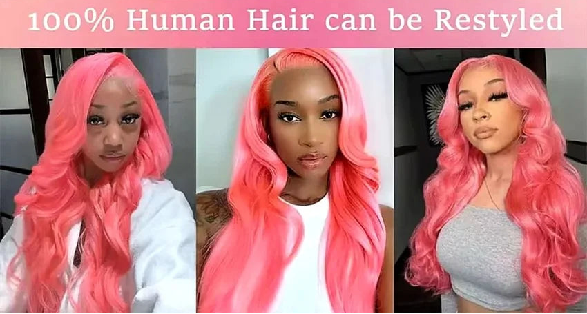 Swupod Hot Pink Body Wave HD Lace Frontal Wig | 100% Brazilian Human Hair Glueless Wig | 30-32 Inch High-Density Pre-Plucked Transparent Swiss Lace Frontal Wig for Women Luxegan