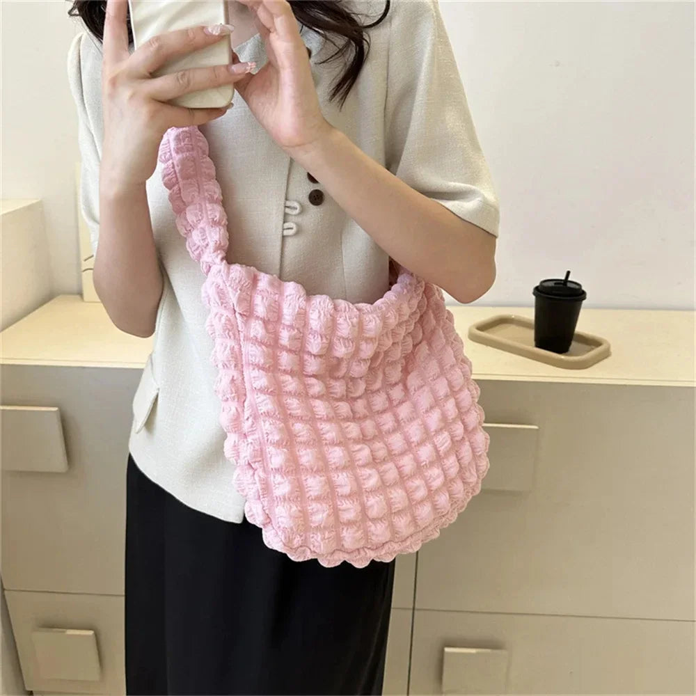 Crossbody Bag with Pleated Design | Embroidered Plaid Shoulder Bag & Simple Large Capacity Quilted Tote Bags for Women Luxegan