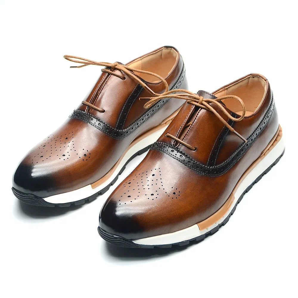 Luxury Brand Men's Calfskin Oxford Sneakers | Sophisticated Two-Eyelet Formal Leather Laces | Elegant "Classic European" Silhouette | "Dignified" Anti-Slip Rubber Sole for Radiant Versatile Styling Luxegan