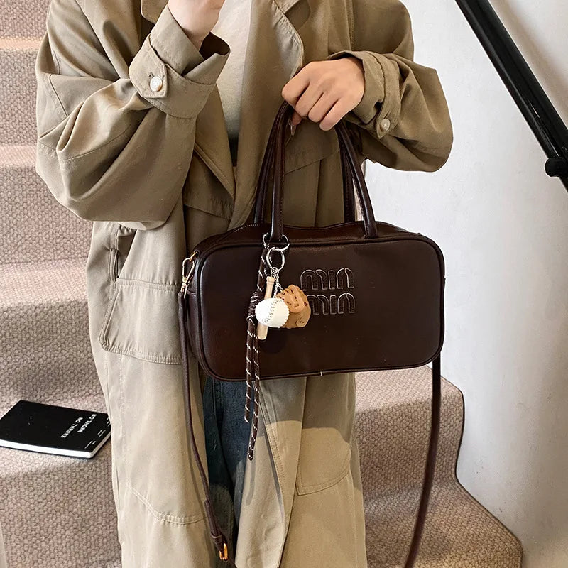 Matte Leather Tote Bag | Women's Shoulder Bag & Autumn Trend New Style Ladies Bowling Bag (Large Capacity Briefcase) Luxegan