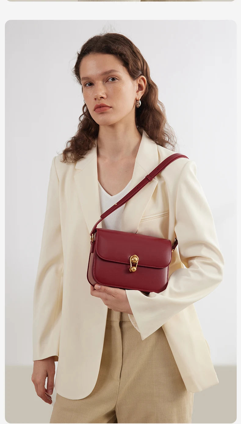 Women's Bag Luxury Brand | New Fashion Shoulder & Crossbody Square Bags (Designer Split Leather Tote Handbag with Lock) Luxegan