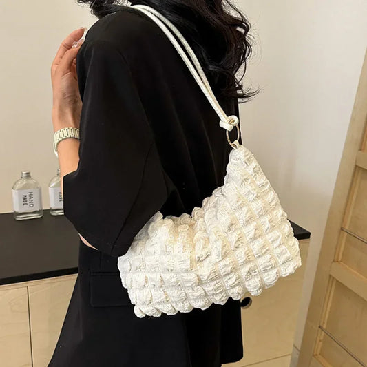 Canvas Wrinkle Bag for Women | Shoulder Bags & Pleated Bubbles Handbags (Padded Casual Underarm Quilted Tote Cloud Bag Purse) Luxegan