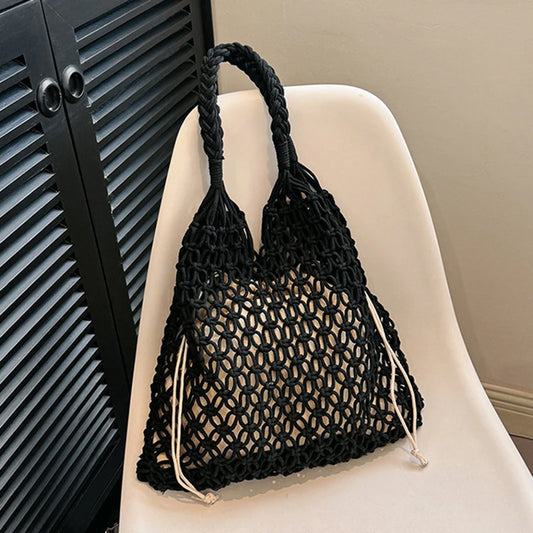 Women's Large Capacity Straw Handbag Totes | Hollow Out Shoulder Bags & Vintage Travel Beach Bag (Shopping Pack) Luxegan