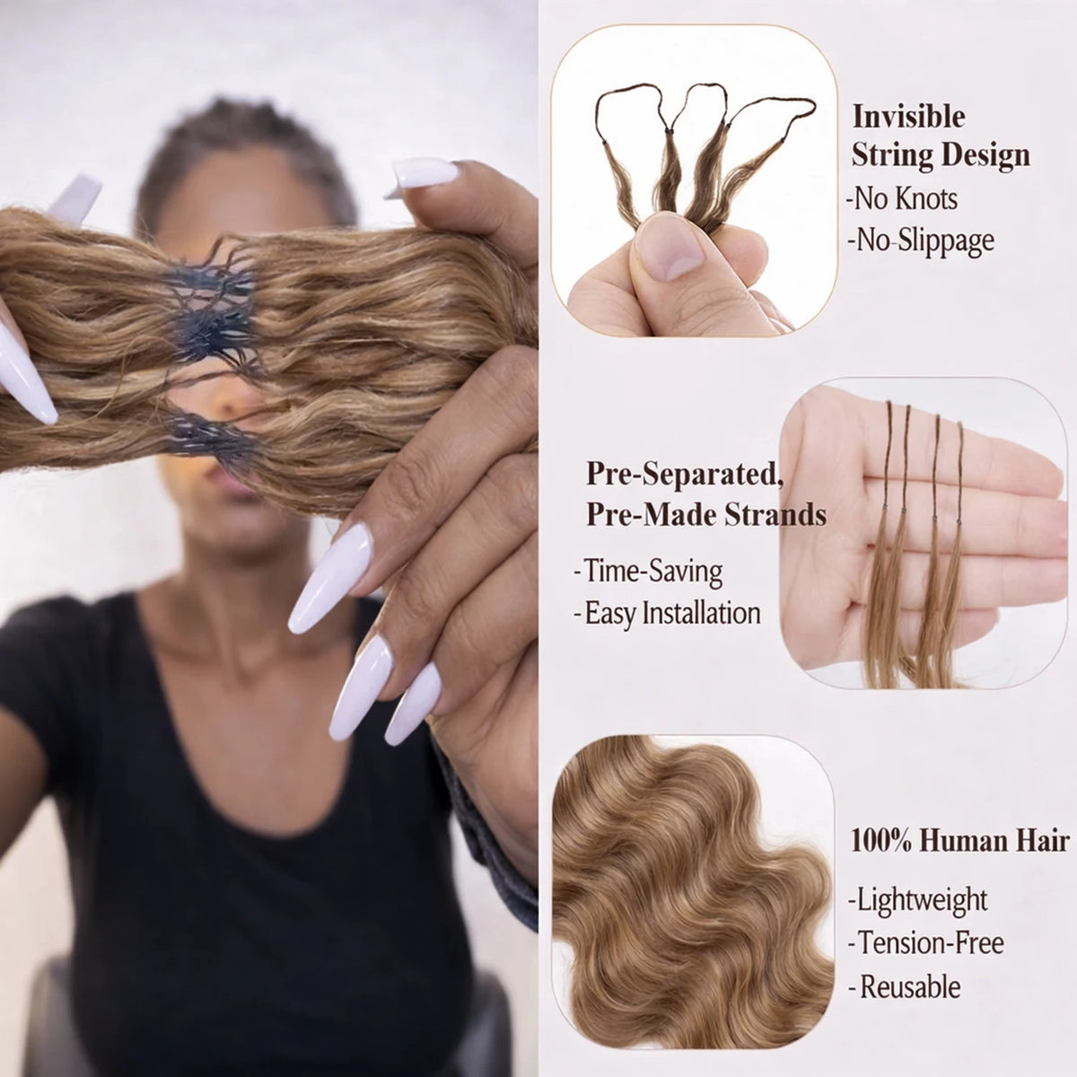 Honey Blonde Body Wave Human Hair Crochet Extensions | 16–24 Inch Luxegan