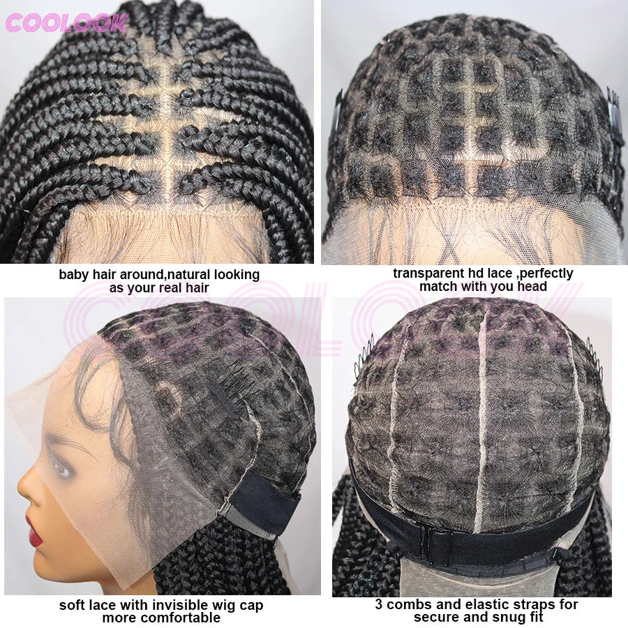 36 Inch Knotless Box Braids Cornrow Wig | 360 Full Lace | Square Parts