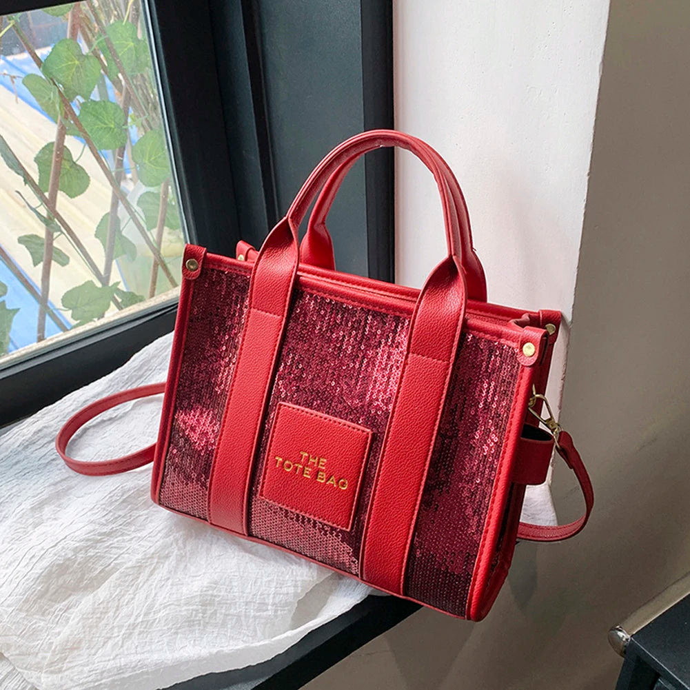 The Tote Bag: Luxury Designer Leather Handbag with Glitter & Sequins Luxegan