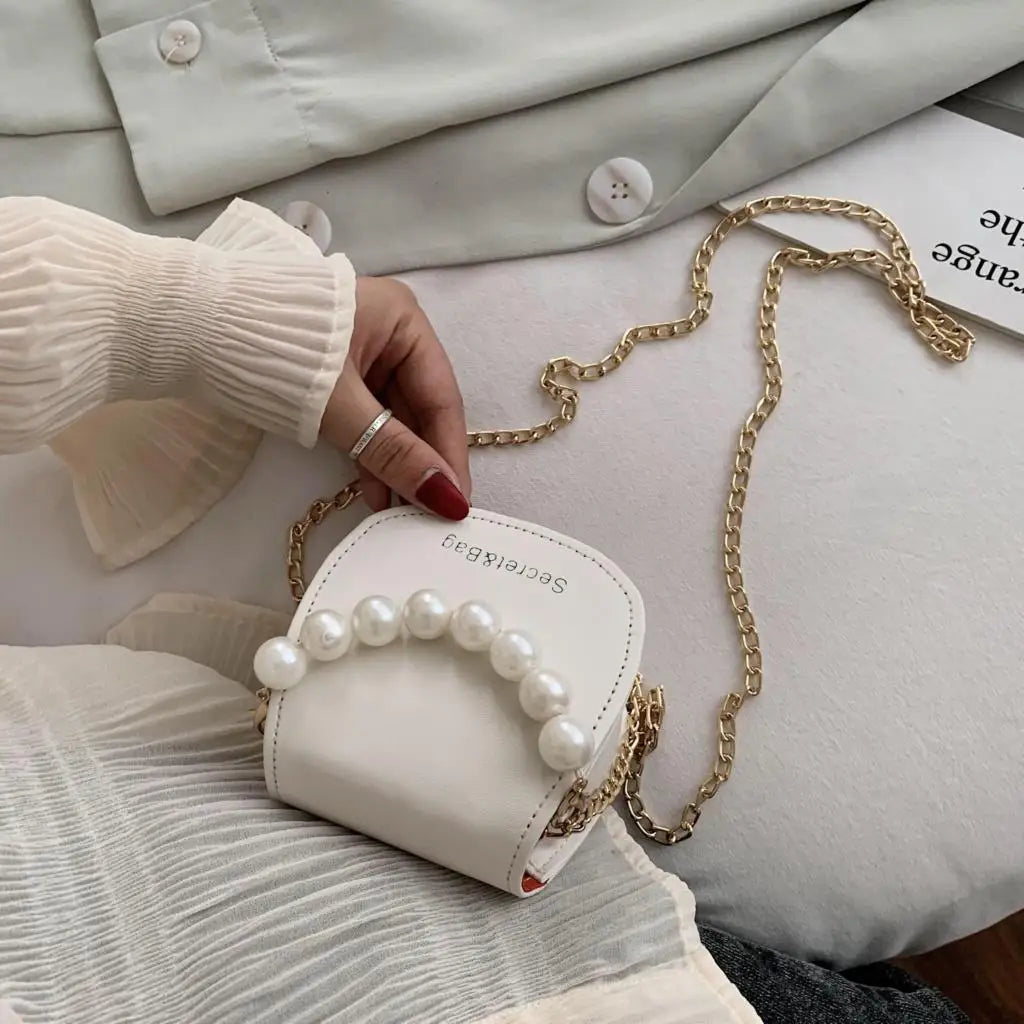 Elegant Pearl & Chain Mini Handbag | Rhombus Shoulder & Crossbody Bag Luxegan