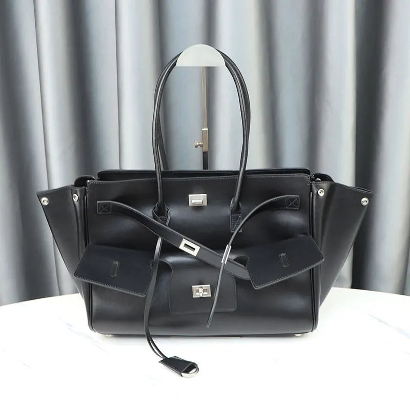 Premium Genuine Cowhide Leather Tote | Large-Capacity Neutral "Motorcycle Wing" Underarm Bag | Fashionable Genuine Leather Messenger for Ladies | Versatile Four-Seasons Casual Tote Luxegan