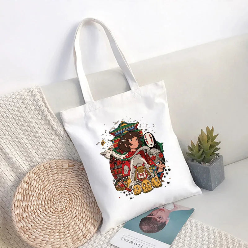 Spirited Away Faceless Anime Cartoon Large Capacity Canvas Shoulder Bag | Women's Casual Tote Kids Student Handbag Shopping Bags Luxegan