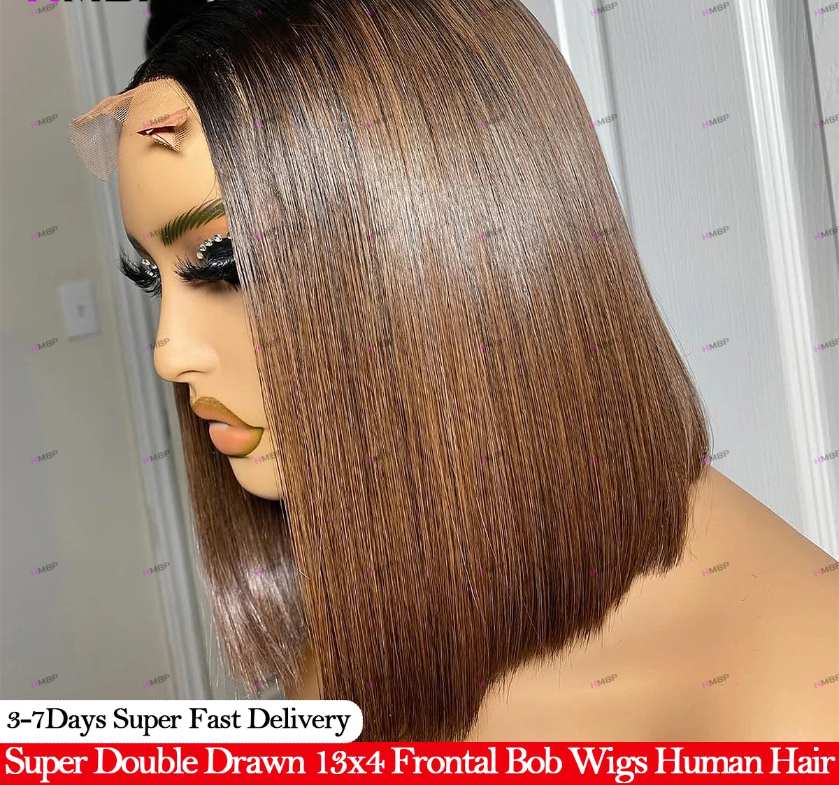 Vietnamese Bone Straight Chocolate Brown Bob Wig | Sophisticated "12A Super Double Drawn" Silhouette | Elegant 13x4 Transparent Lace Frontal | "Dignified" High-Performance 100% Human Hair for Radiant Versatile Styling Luxegan