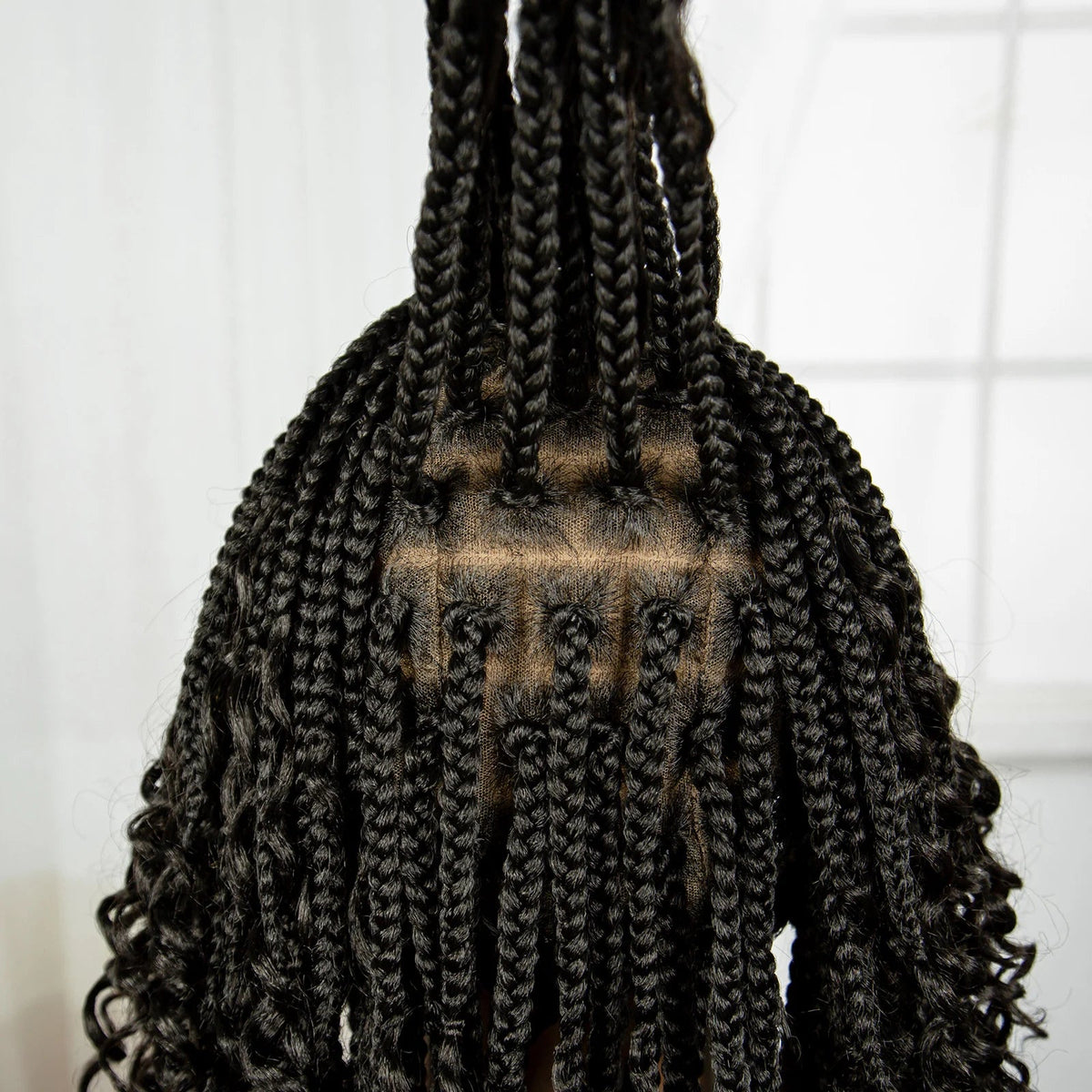 Full Lace Braided Lace Wigs Synthetic Knotless Box Braided Lace Wig with Curly Ends for Black Women Kinky Curly Braided Bob Wig Luxegan