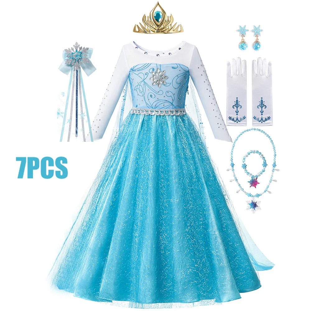 Girls' Full-Print Princess Birthday Party Gown | Fancy Shoulderless Carnival Costume for Kids | European Style Ankle-Length Summer A-Line Dress Luxegan