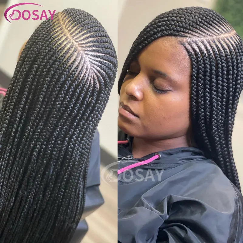 36" Full Lace Frontal Braids Wig Synthetic Side Part Knotless Cornrow Braided Lace Front Wig Twist Braided Faux Locs Braid Wigs Luxegan