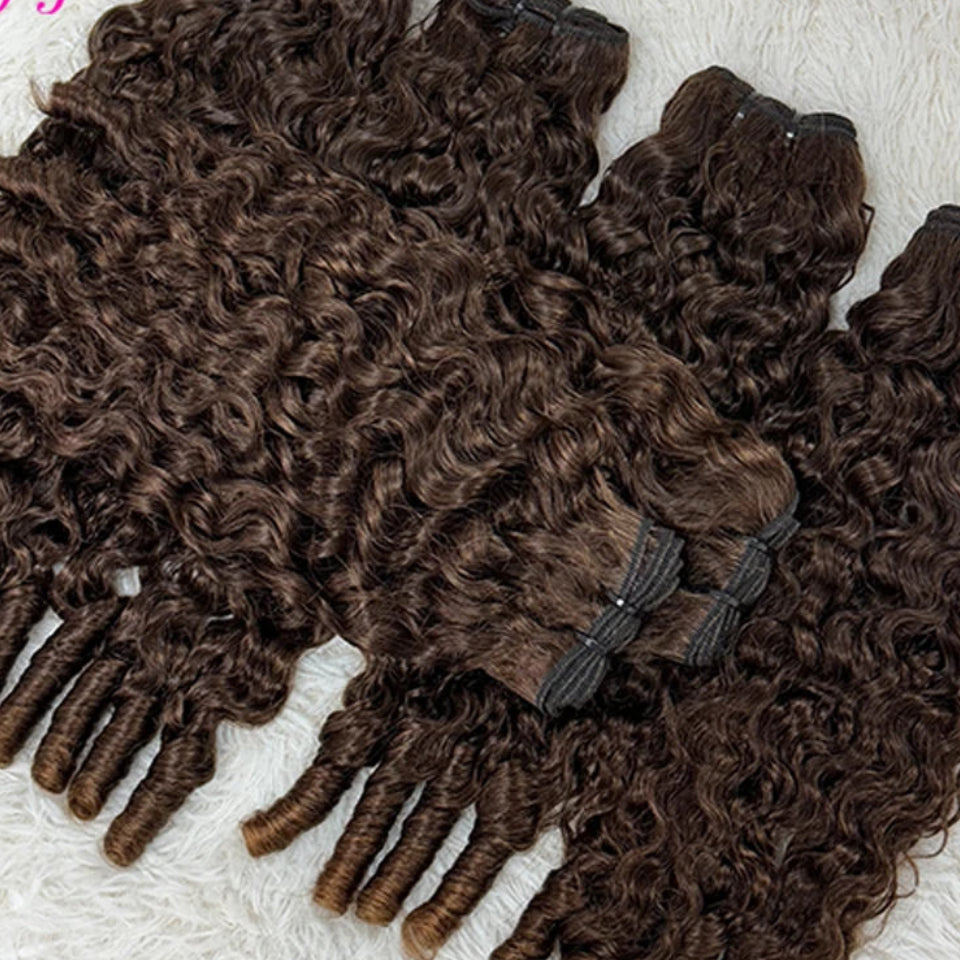 12A Grade Brown Burmese Pixie Curly Human Hair Bundles | 100% Brazilian Remy Human Hair Weaving | Machine Double Weft Pixie Curls Extensions for Full Head Luxegan