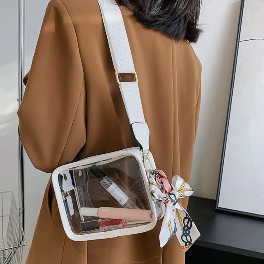 Fashion Transparent PVC Jelly Handbag | Solid Color Shoulder Messenger Crossbody Bag for Women & Girls (Ribbons Excluded) Luxegan