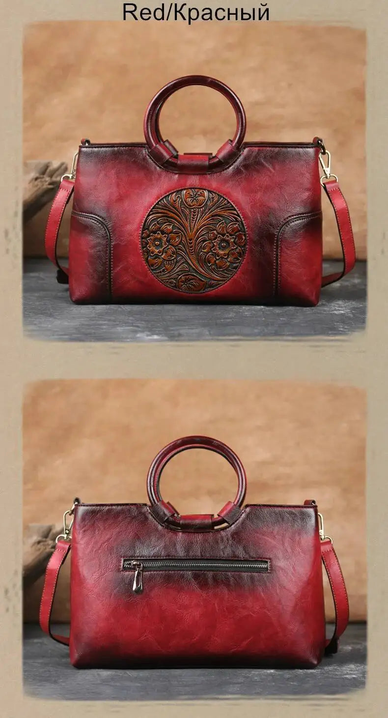 New High Quality Leather Women Handbag Retro Handmade Embossed Shoulder Bag For Women | Large Capacity Female Messenger Bags Luxegan