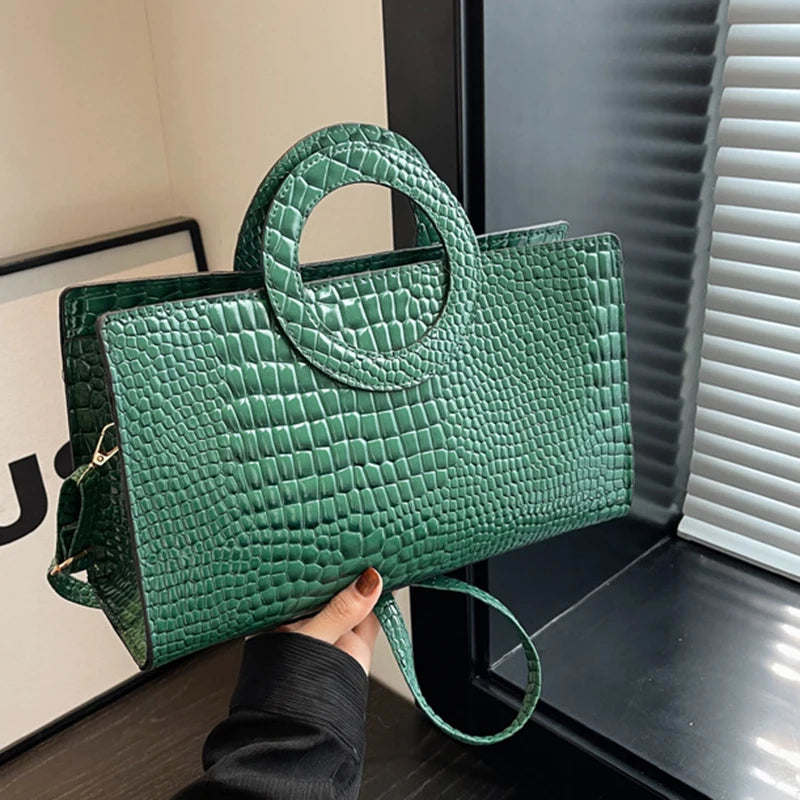Luxury Crocodile Pattern Women's Handbag | Fashion Shoulder & Crossbody Bag (Famous Brand Designer PU Leather, Large Capacity) Luxegan