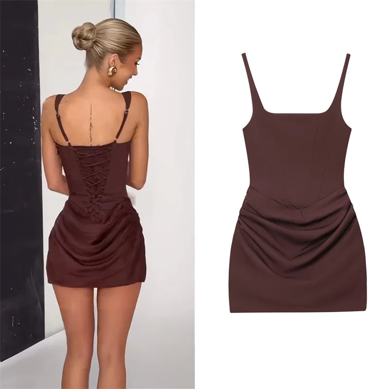 Spaghetti Strap Bodycon Mini Dress | Tie Detail Sexy Sheath Dress Luxegan