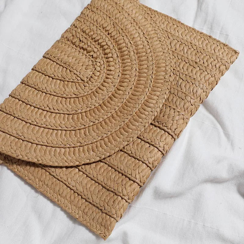 Bolsos de playa de verano para mujer Bolso bandolera de paja hecho a mano con sobre Bolso de hombro trenzado Bolso de mano de vacaciones tejido