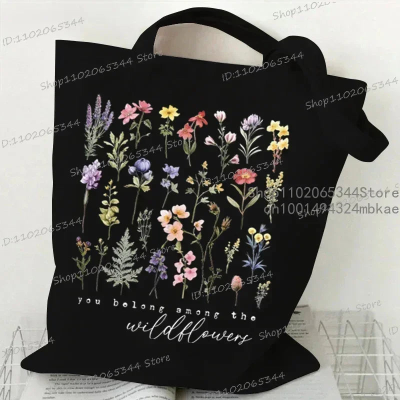 Myosotis Alpestris Canvasa Tote Bag for Women “Forget Me Not” Handbag Aesthetics Flower Shopper Bags Female Bohemia Shoulder Bag Luxegan