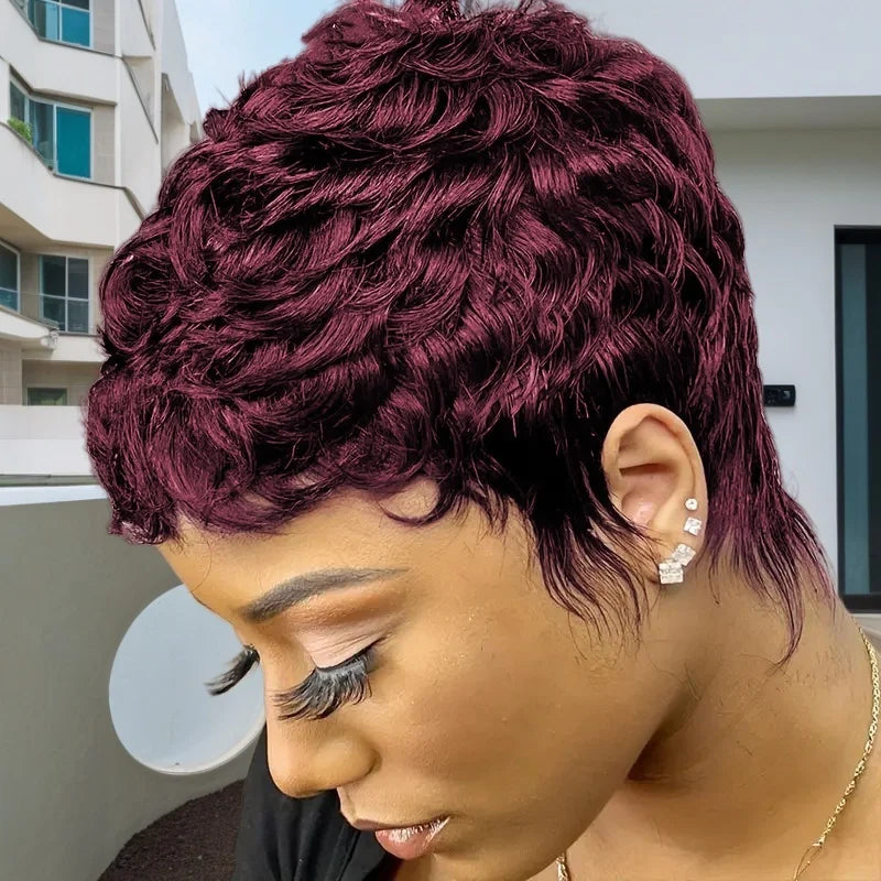 Pixie Cut Short Human Hair Wig | Layered Curly Style | 150% Density | Remy Hair Luxegan
