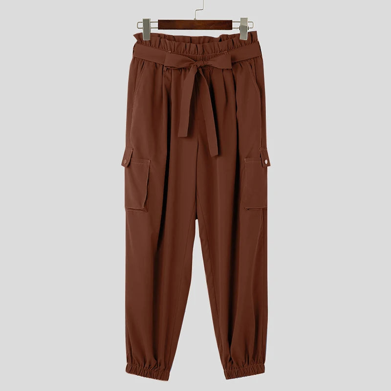Solid Cargo Jogger Trousers | Sophisticated Mid-Waist Loose Silhouette | Elegant "Full-Length" Streetwear with Belt | "Dignified" Elastic Waist Pantalon for Radiant Versatile Styling Luxegan