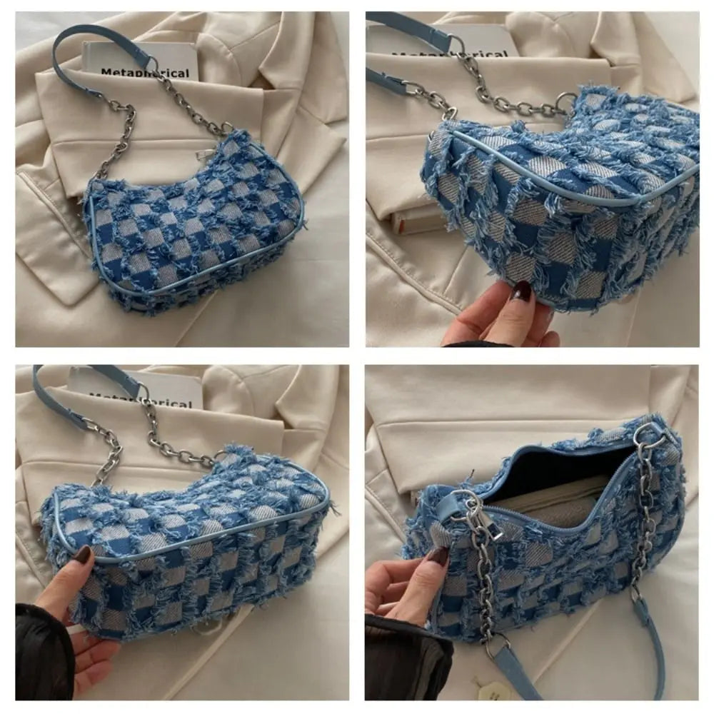 Trendy New Design Single Shoulder Bag | Vintage Y2K Denim Underarm Bag | Korean Star Women's Handbag Luxegan