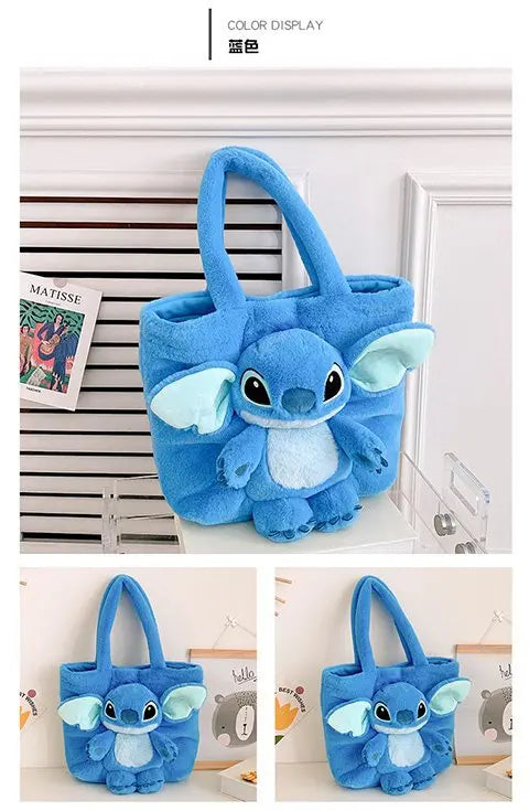New Cartoon Plush Doll Shoulder Bag | Sweet and Cute Stitch Strawberry Bear Soft Cute Girls Handbag Luxegan