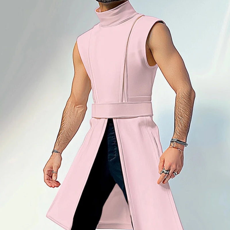 Deconstruction Semi-High Neck Tank Top | Sophisticated City Walk Sleeveless Silhouette | Elegant "Long-Style" Solid Vest | "Dignified" Jersey Knit Streetwear for Radiant Versatile Styling Luxegan