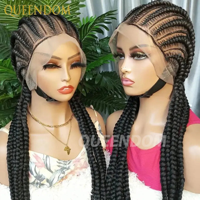 Synthetic Full Lace Cornrow Box Braided Wig 36" Lace Front Wigs Jumbo Braids Wig For Black Africa Women Braids Wig Braiding Wigs Luxegan