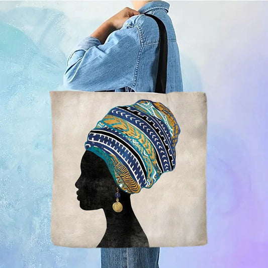 African-Inspired Tote Bag | Sophisticated Durable Linen Shoulder Bag | Elegant Reusable Shopping & Beach Carryall | "Dignified" Structured Square Bag for Versatile Casual Styling Luxegan