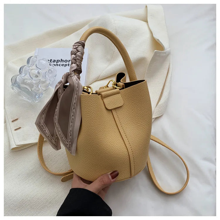 Fashion Women’s Bucket Bag | Autumn/Winter Luxury Brand Design Crossbody Bag | High-End PU Leather Portable Handbag | Sophisticated Minimalist Shoulder Bag with Interior Slot Pocket Luxegan