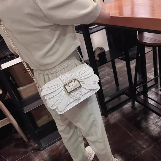 Elegant Diamond Chain Crossbody Bag | Office-Ready PU Leather Tote | Fashionable Flat Shoulder Bag for Professional Ladies Luxegan